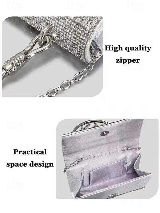 Silver Chain with Crystal Evening Elegant Women's Handbag