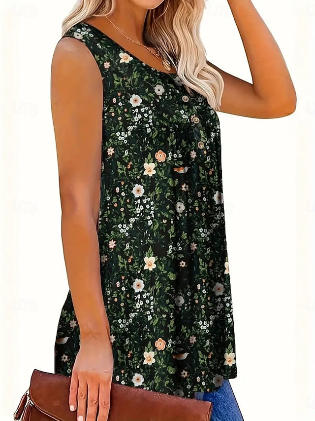 Women's Blouse Buttons Print Floral Casual Sleeveless V
