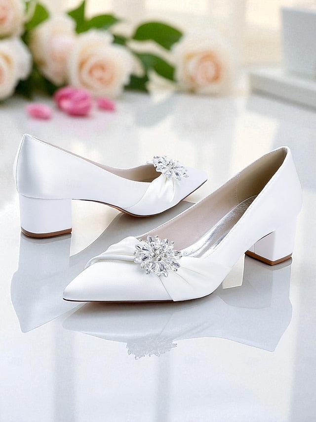 Low with Pumps Crystal Women's Block Heel White