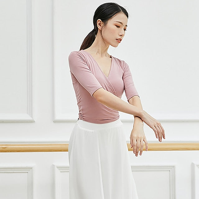 Breathable Ballet Top Ruching Bandage Solid Women's