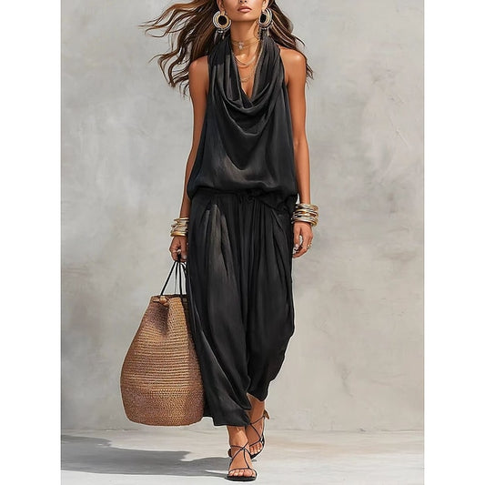 Women's Blouse Sleeveless Halter Neck Solid Color Elegant