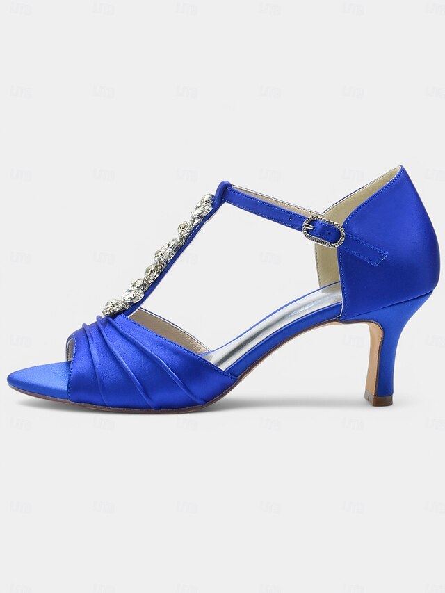 Satin White Bridal Detail Crystal Heels Open-Toe with –