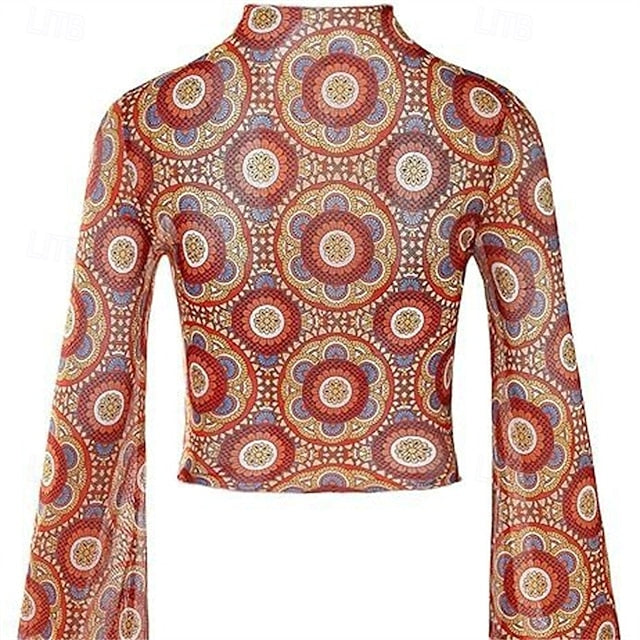 1970s Outfits for Women Bell Sleeve Tops Disco Outfit Floral