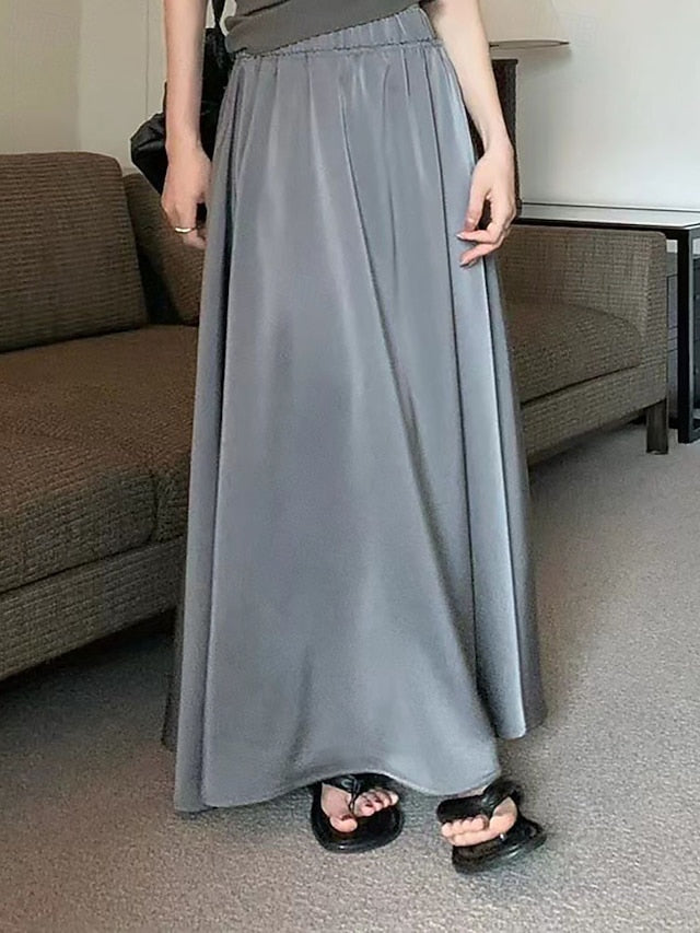 Women's Elegant Fashion Casual Maxi Mid Rise Skirts Plain
