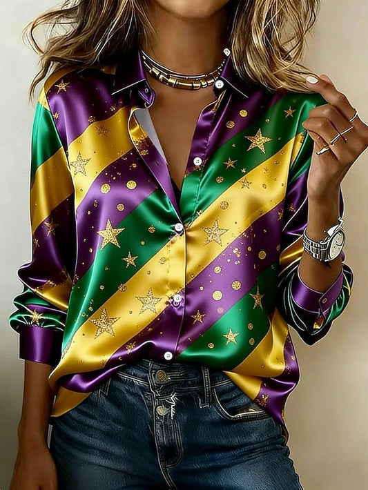 Mardi Gras Women's Shirt Graphic Geometric Vintage Stylish