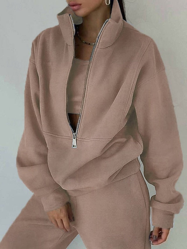 Women's Pants Sets Long Sleeve Turtleneck Plain Fashion