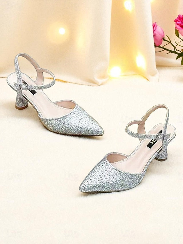 Pointed Slingback Red Toe Women's Heels Rhinestone