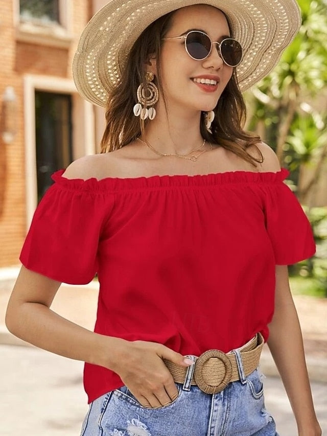 Women's Plus Size Going Out Tops Summer Tops Solid Color