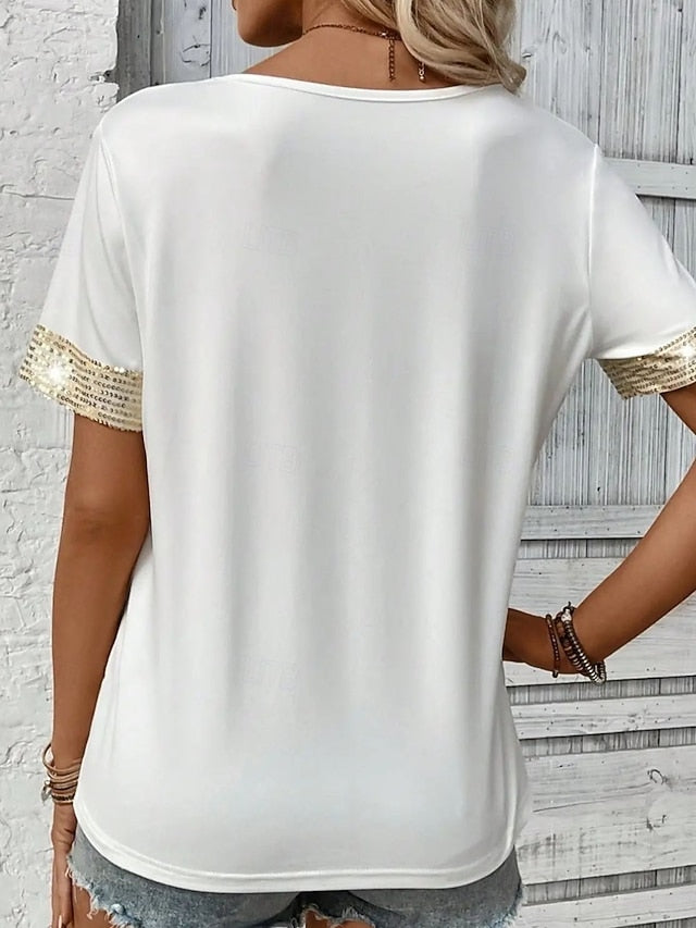 Women's Blouse Sequins Patchwork Pocket Solid Color Basic