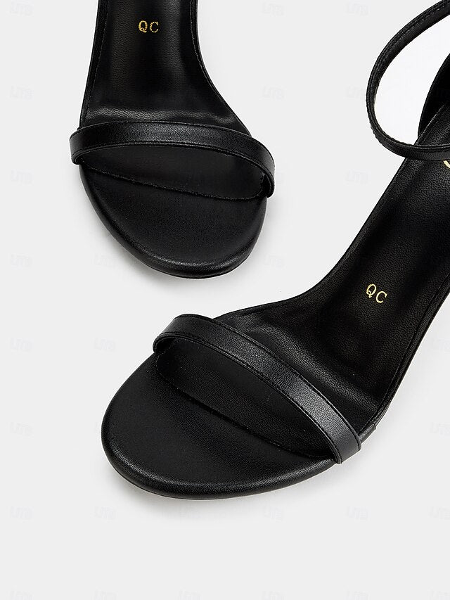 Open-Toe Sandals Ankle Strap for Stiletto Women - Black Elegant