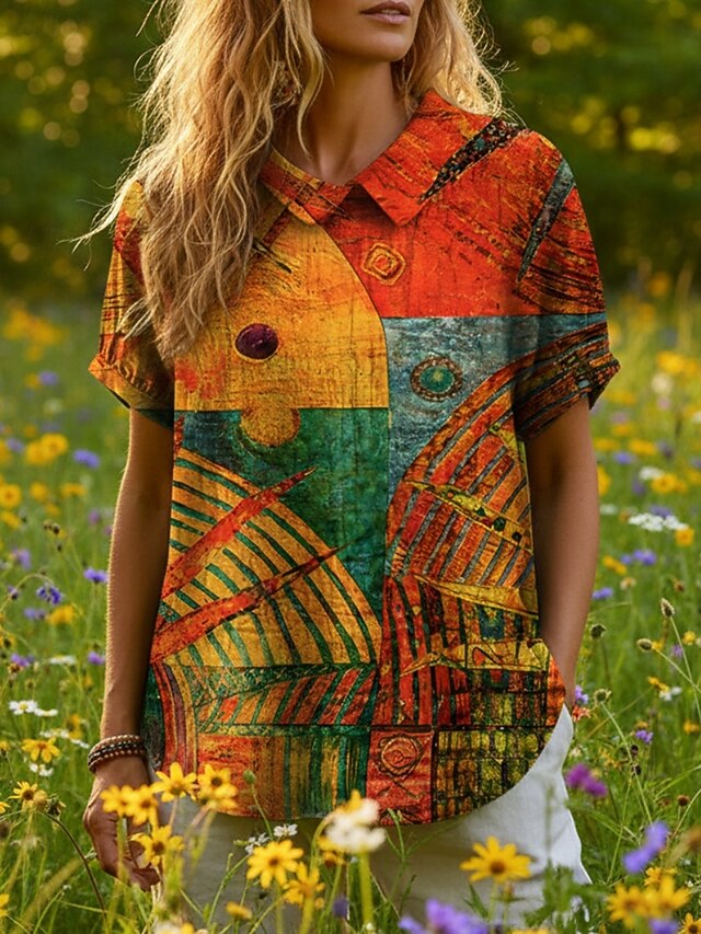 Women's Blouse Buttons Print Graphic Geometric Bohemia