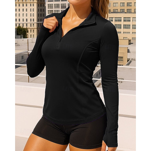 Women's Trackshirt Long Sleeve Shirts Quarter Zipper Long