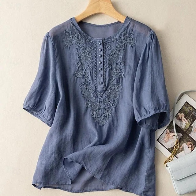 Women's Cotton Linen Shirts Long Cotton Top White Cotton