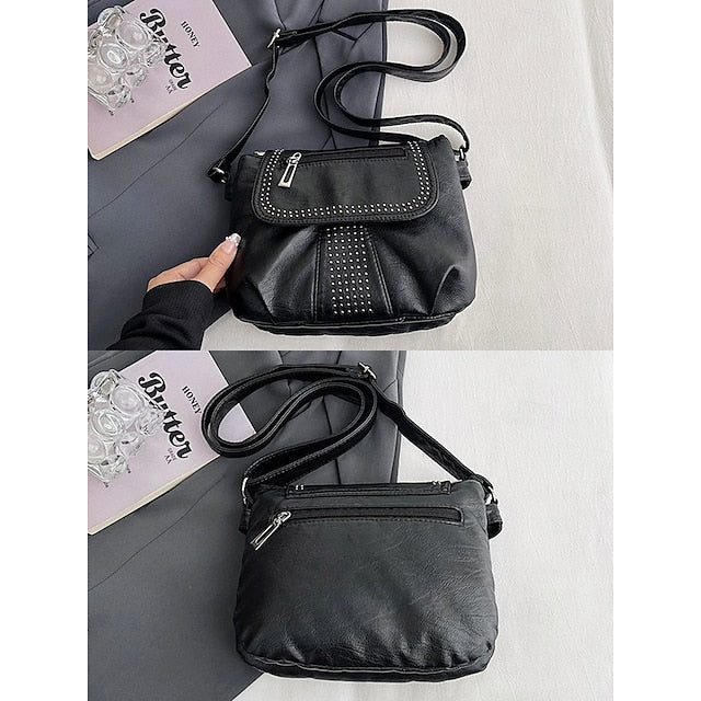 with Brown Studded Bag Leather Crossbody Faux Women's