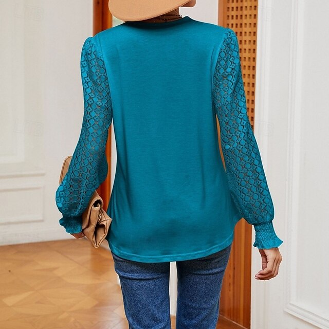 Women's Shirt Blouse Lace Tops Long Sleeve Tops Patchwork
