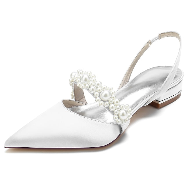 White Pearl Women's Elegant Satin Shoes with