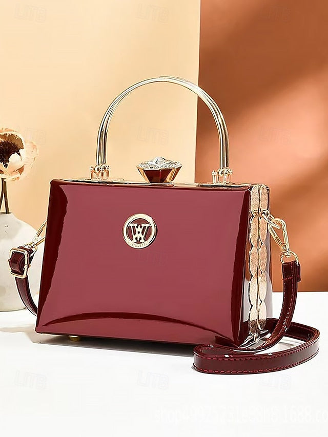 Gold Patent Women's Burgundy Handbag Evening with Leather