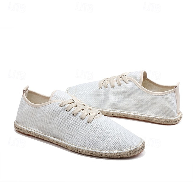 with Espadrille Rope Lace-Up Canvas Men's Shoes Jute Beige
