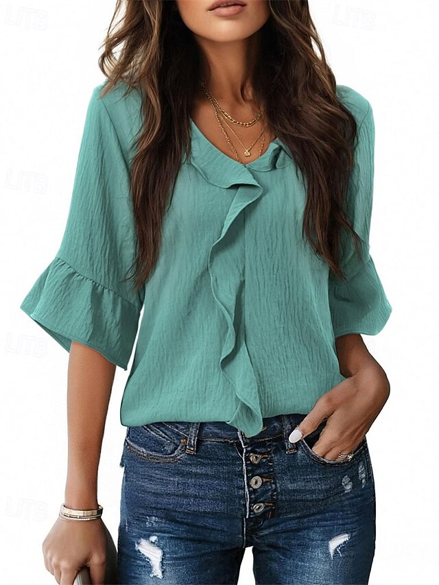 Women's Shirt Elegant Satin Top Blouse Ruched Ruffle