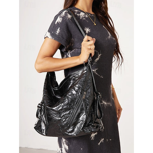 Crinkle Patent Black – Women's Bag Sleek Leather Hobo