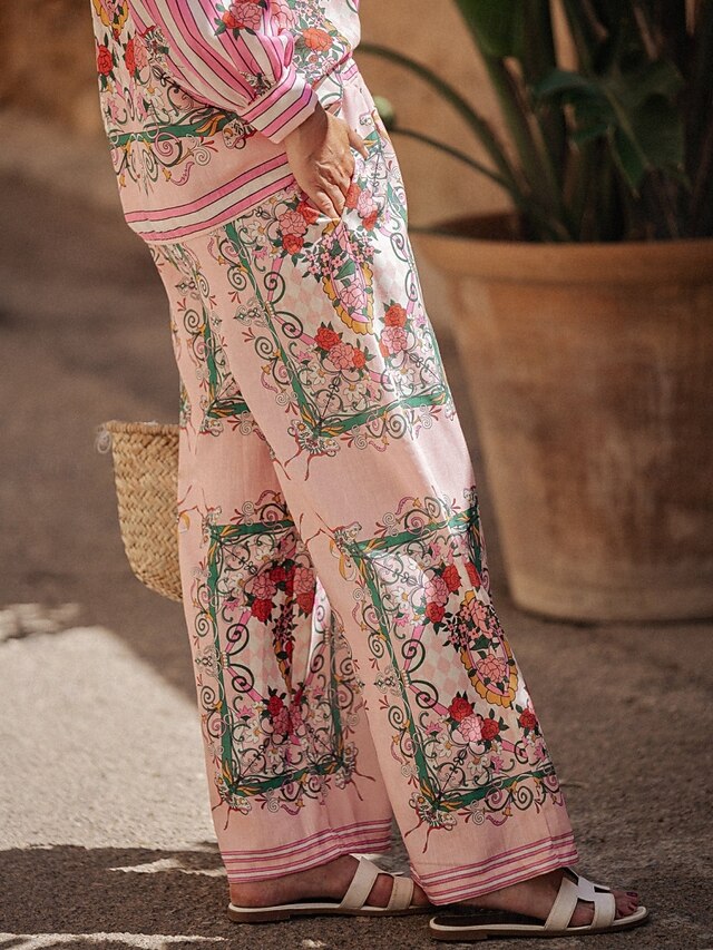 Women's Shirt Blouse Wide Leg Pants Long Sleeve Shirt