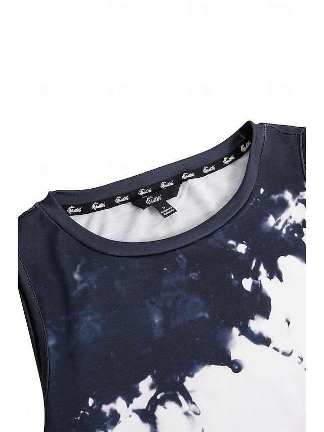 Women's Camisole Tank Top Tie Dye Vest Black Sleeveless