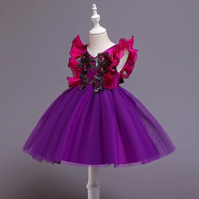 Kids Sequin Flower Party Dress Girls' Color Solid