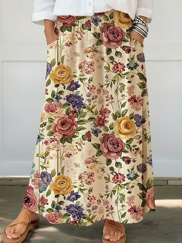 Women's Vacation Skirt Bohemia Vintage Casual Maxi Mid Rise