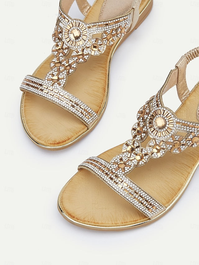 T-Strap – Elegant Sandals Women's Rhinestone Embellished