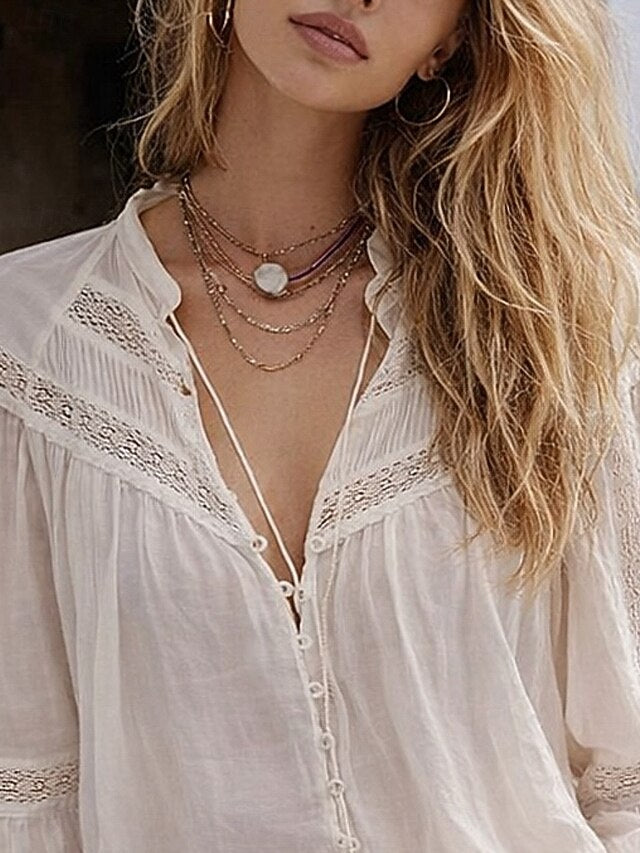 Women's Blouse Lace Solid Color Elegant Bohemia Stylish