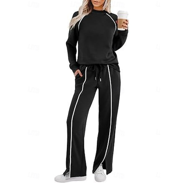 Women's Tracksuit Pants Sets Long Sleeve Crew Neck Solid