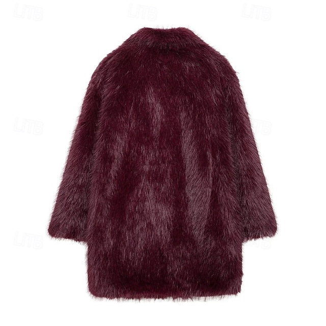 Fur Pocket Women's Furs Coat Faux Comfortable Warm