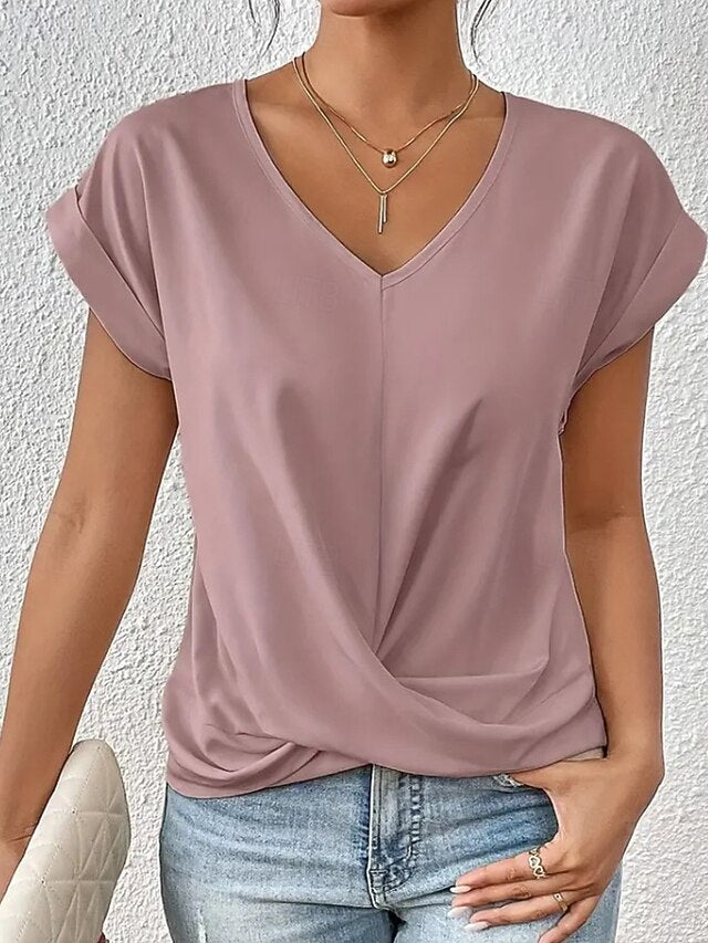 Women's T Shirt Solid Color Classic Casual Short Sleeve V