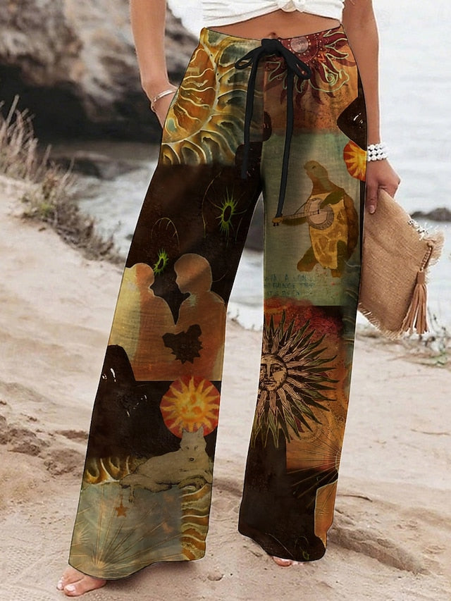 Women's Wide Leg Pants Trousers Ethnic Style Retro Vintage