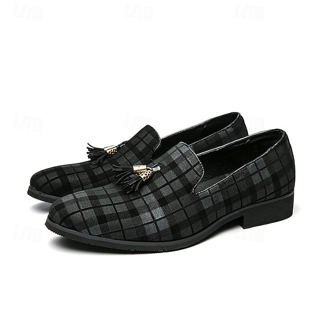 Men's with Tassel Elegant Loafers Plaid Decoration –