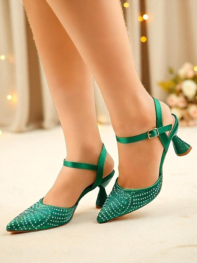 Pointed Slingback Red Toe Women's Heels Rhinestone