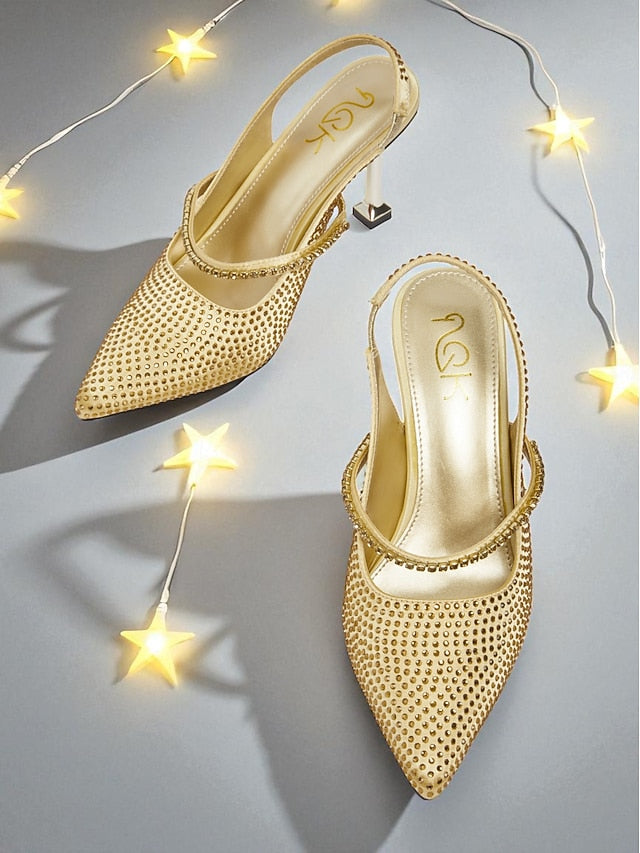 Sparkly Women's - Heels Pointed Toe Rhinestone Gold