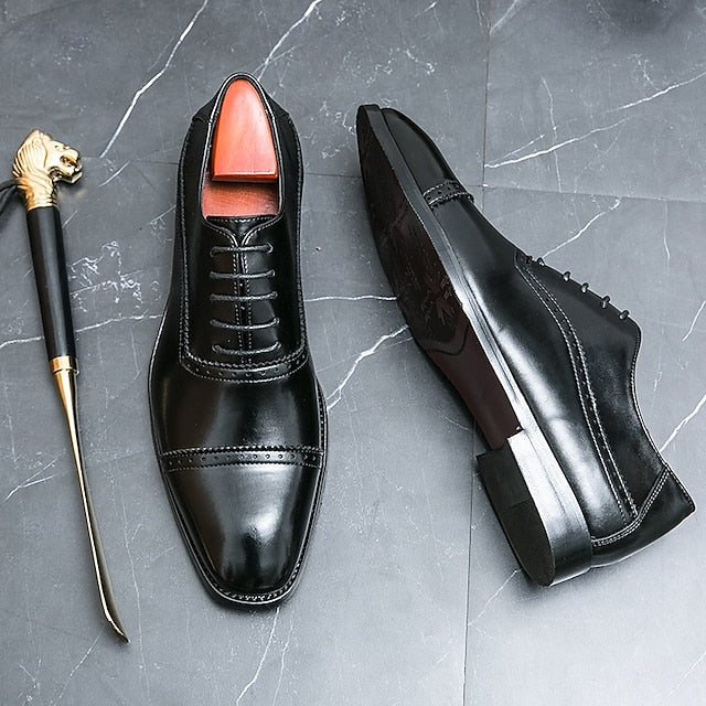 Brown Classic Faux – Men's Oxford Shoes Leather Brogue