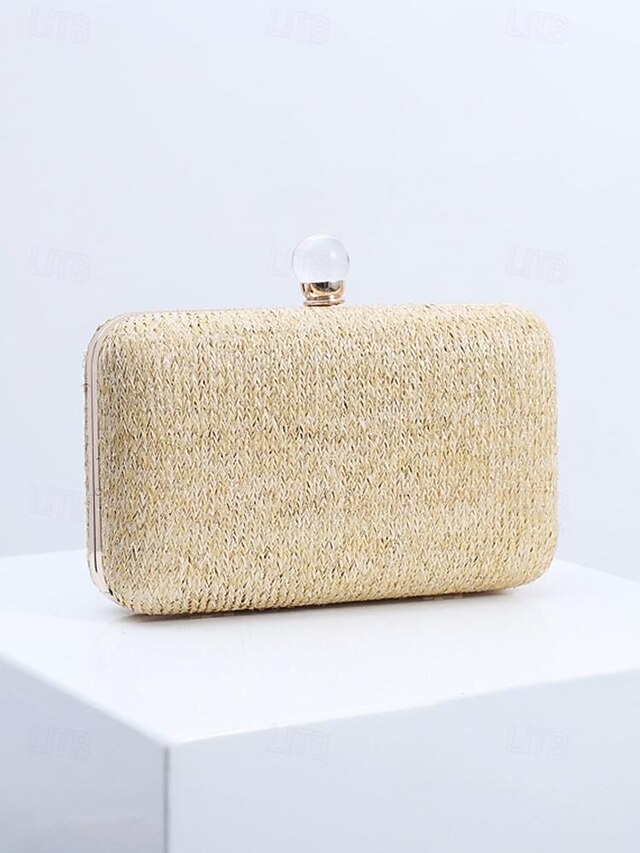 Pearl Stylish Straw Purse Elegant Clasp - Clutch with
