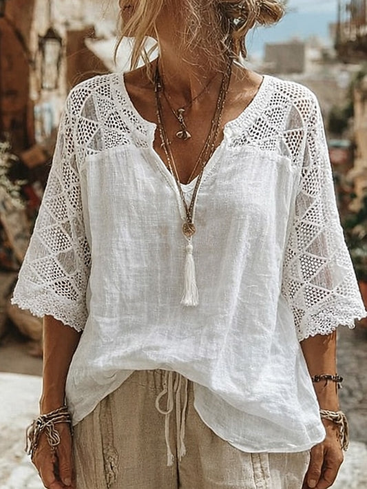Women's Blouse Crochet Solid Color Stylish Casual 3/4