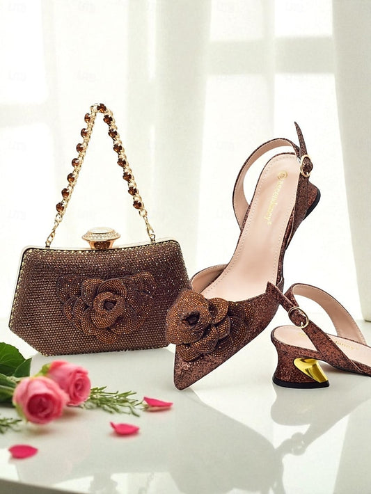 Evening Glitter Heels Clutch Matching and Slingback Women's