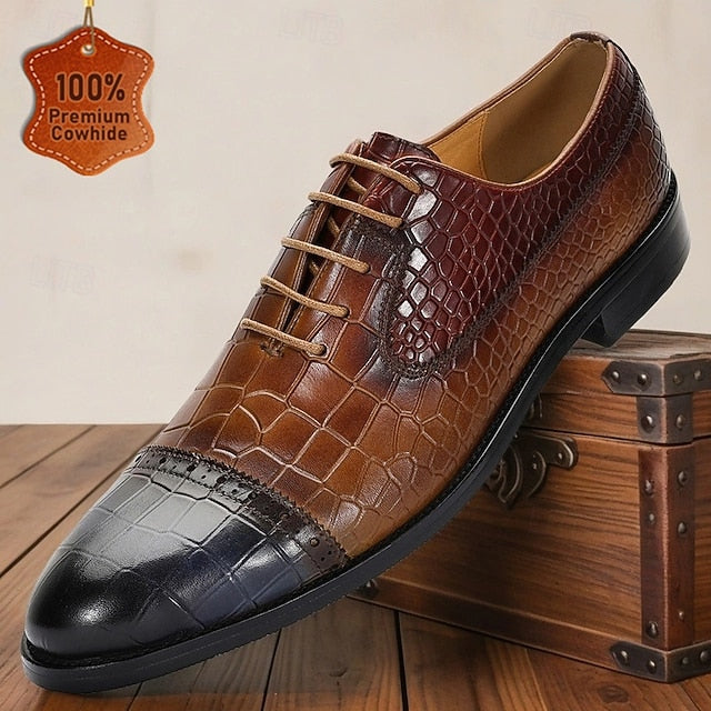 Shoes Oxford Leather Crocodile – Genuine Elegant Print Men’s