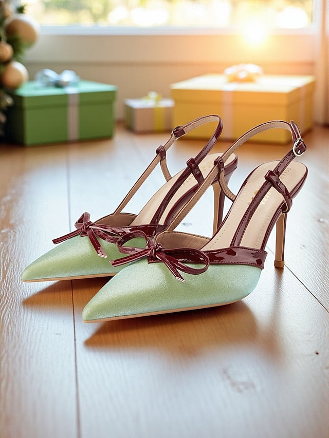 Pointed Green Heels Stiletto Red and - Women's Slingback