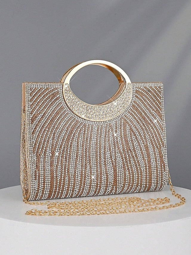 – Round Handle Clutch Evening Women's with Rhinestone Bag