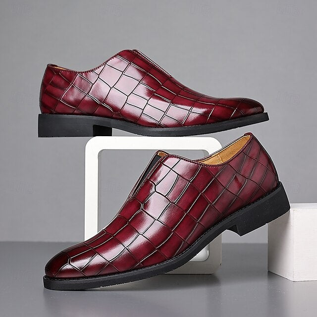 – Shoes Pattern Slip-On Burgundy Men's Crocodile