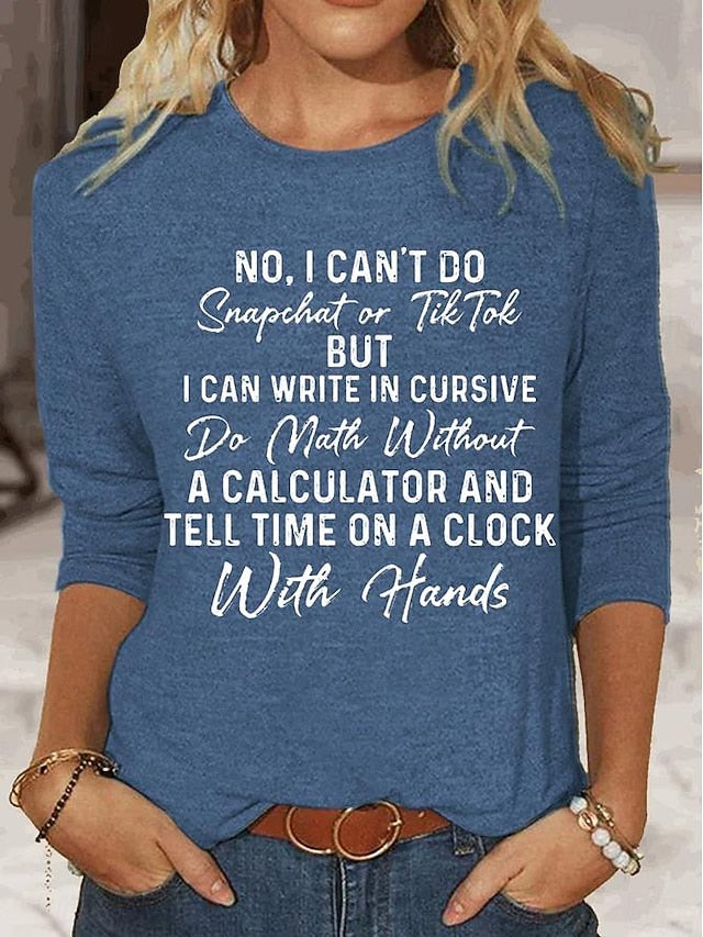 Women's T shirt Long Sleeve Letter Behavior Fashion Long