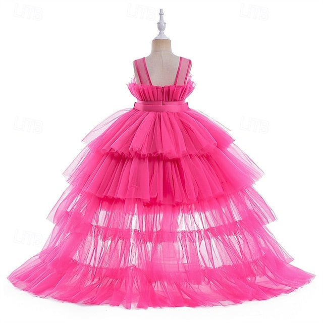 Sleeveless Party Kids Performance Solid Girls' Dress Color