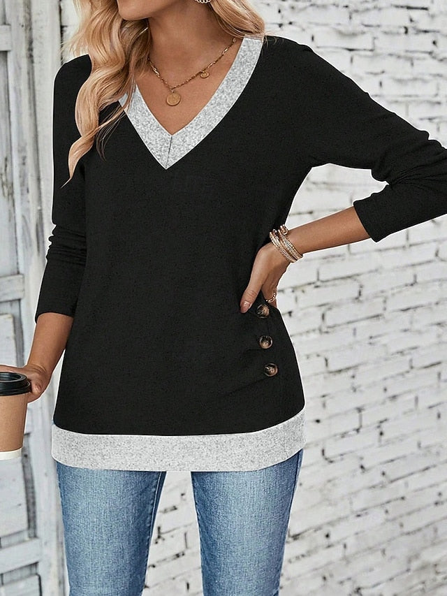Women's Blouse Patchwork Buttons Plain Elegant Casual Long