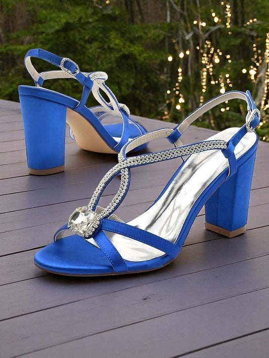 Elegant Sandals Women's Rhinestone Royal Blue Satin –