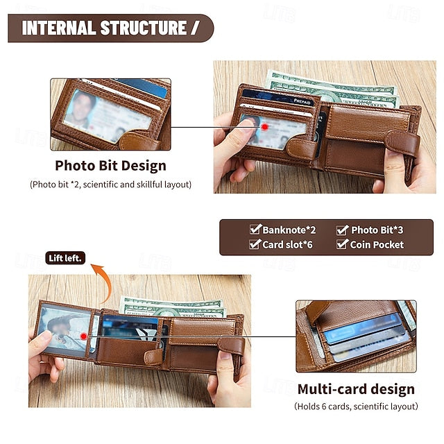 wallet card leather purse multi top cowhide layer Genuine coin